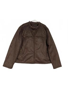 Structure Faux Leather Brown Moto Jacket Zip Pockets Sherpa Lined Mens Large